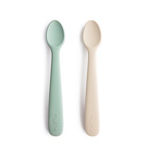 Mushie Silicone Feeding Spoons 2-pack - Cambridge Blue/Shifting Sand